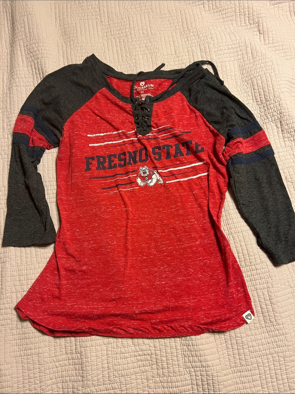 Colosseum Red & Black Fresno State Lace-Up Raglan Tee